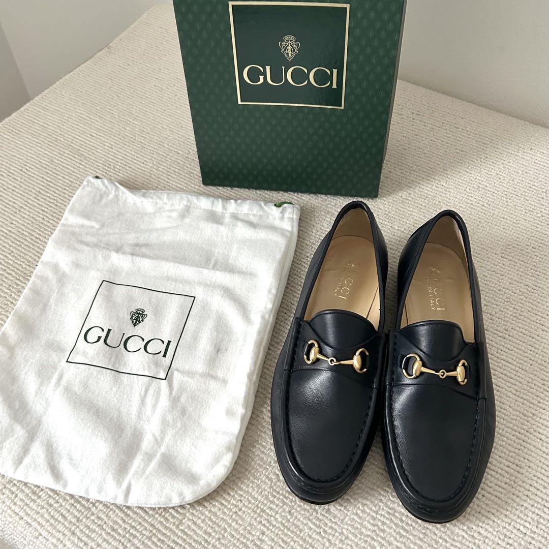 美品 GUCCI グッチ ホースビット ローファー ネイビー 22.5cm