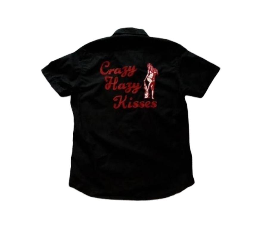 【海外限定】 HYSTERIC GLAMOUR ボーリングシャツ 刺繍入り ブラックグレイ ウェア・シャツ