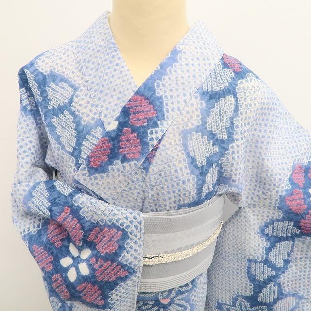 未着用 有松鳴海絞り クレマチス 夏着物 綿 仕付け糸付 高級浴衣