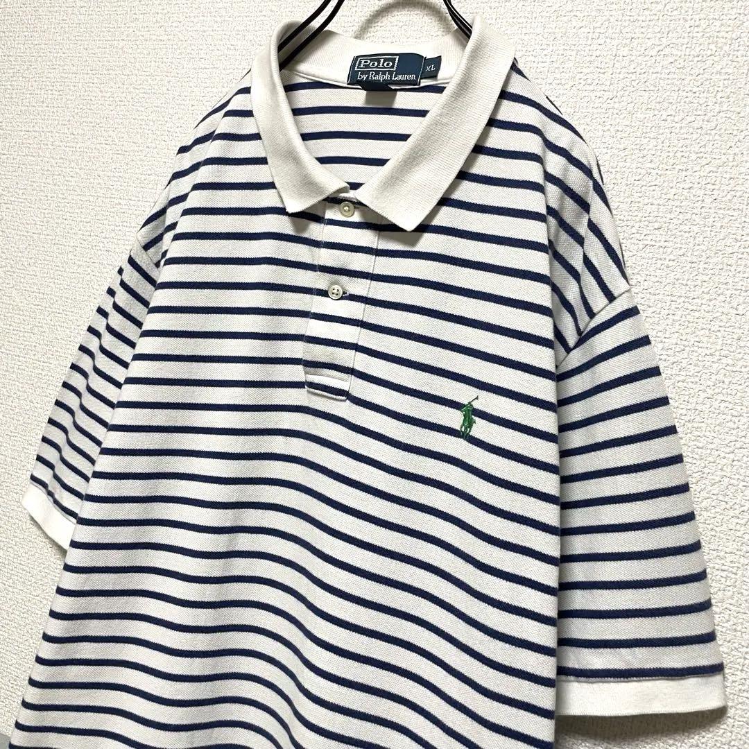 【希少XL☆US輸入90s】ポロラルフローレン ボーダーポロシャツ ネイビー 希少XL☆US輸入90s】ポロラルフローレン ボーダーポロシャツ