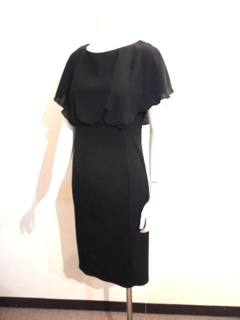 24SS◆リナシメント◆人気シフォン重ねデザイン！黒ストレッチジャージワンピ！S