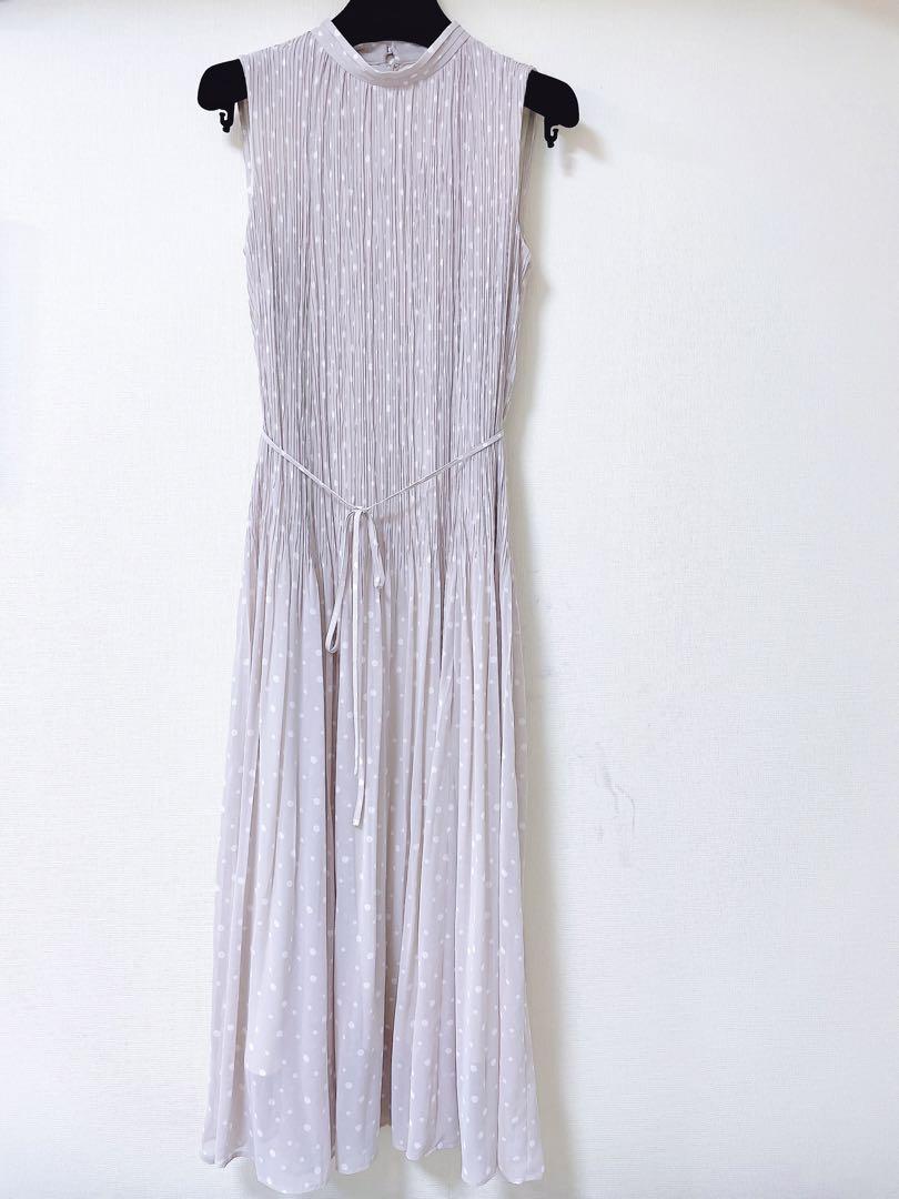 【ANAYI】超美品★アナイ ドット柄シフォンロングノースリーブワンピース（紫）