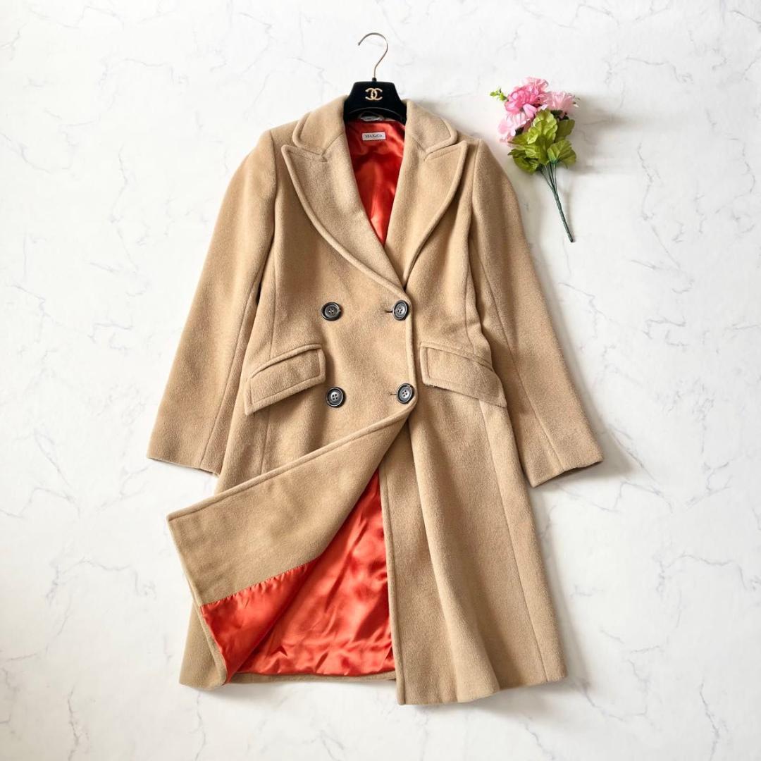 【美品】マックスアンドコー カシミヤ混 ロングコート ベージュ 38 Mサイズ