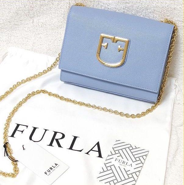 新品 FURLA フルラ チェーンショルダーバッグ ライトブルー