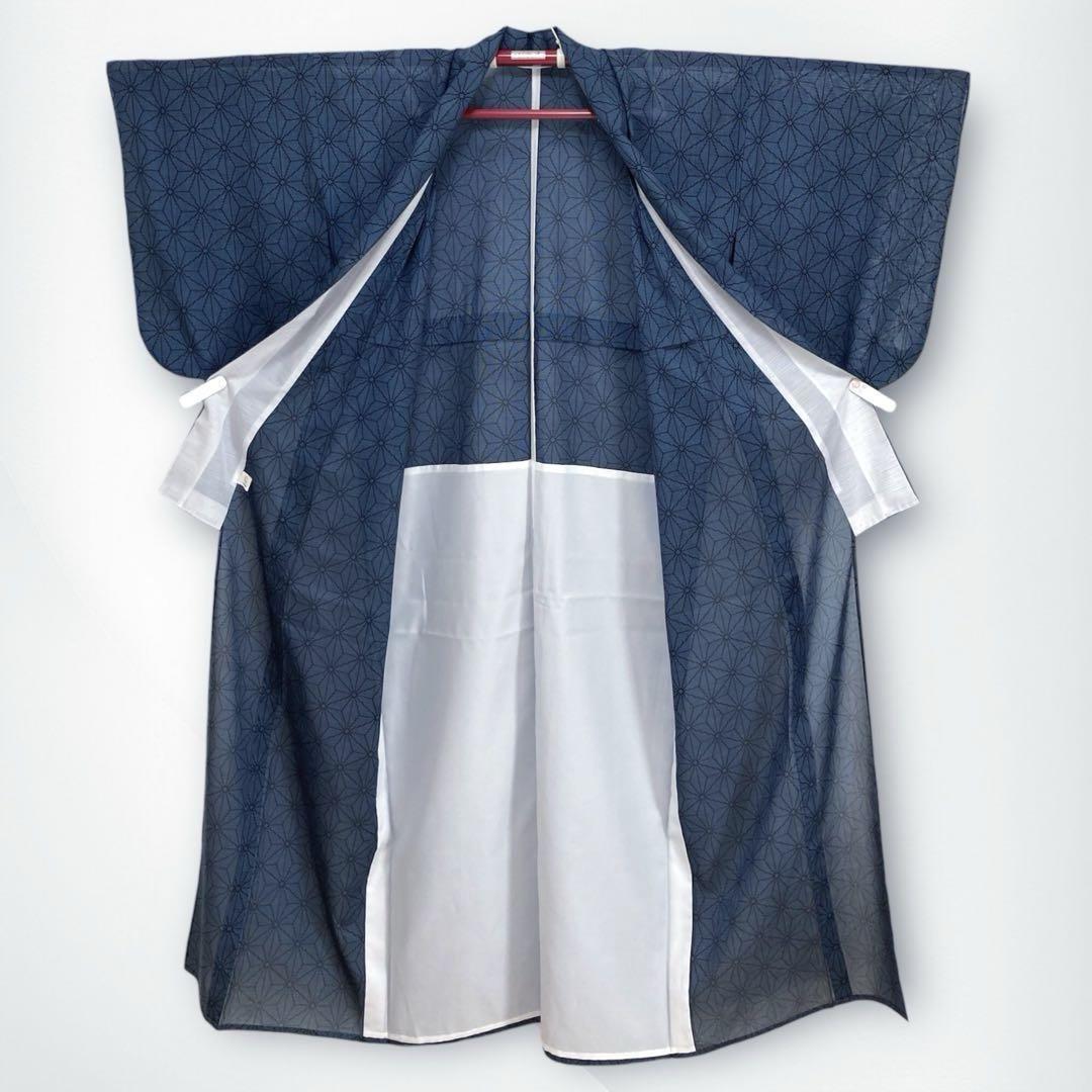 【セール】 福袋 の通販 夏物 洗える着物 良品✨】東レシルック 紗 麻の葉 藍色 小紋 着物・浴衣