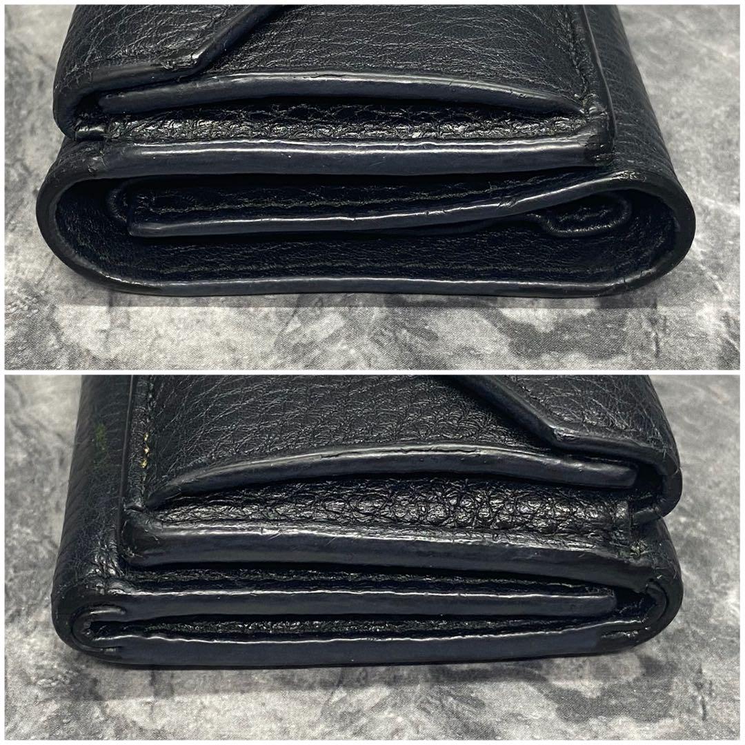 極美品✨プラダ 折り財布 三つ折り 金ロゴ シボ革 コンパクト