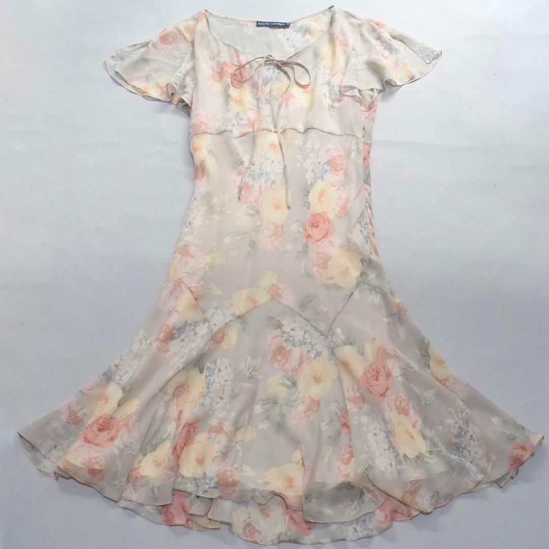 RALPH LAUREN シルク100 花柄 シフォン ワンピース マーメイド