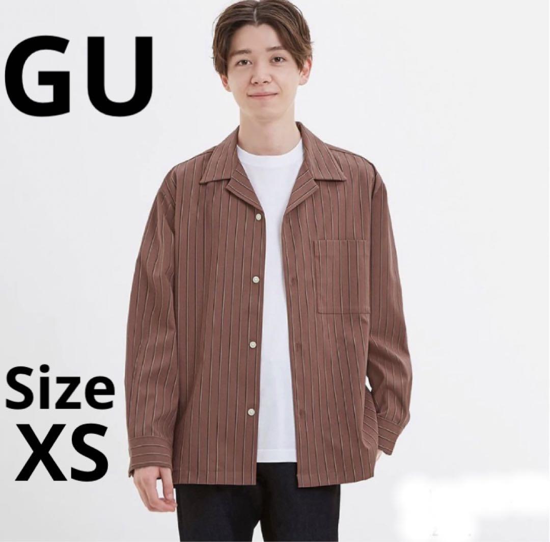【完売】  オープンカラーシャツ 値下げ中】GU ストライプ XSサイズ 長袖 トップス