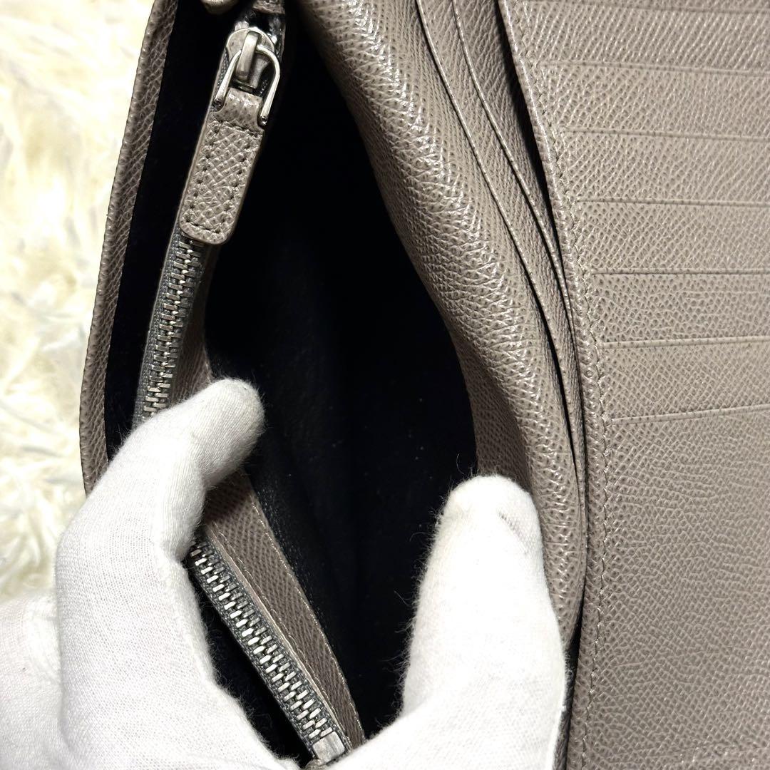 BVLGARI 長財布 シルバー金具 レザー グレー フラップ