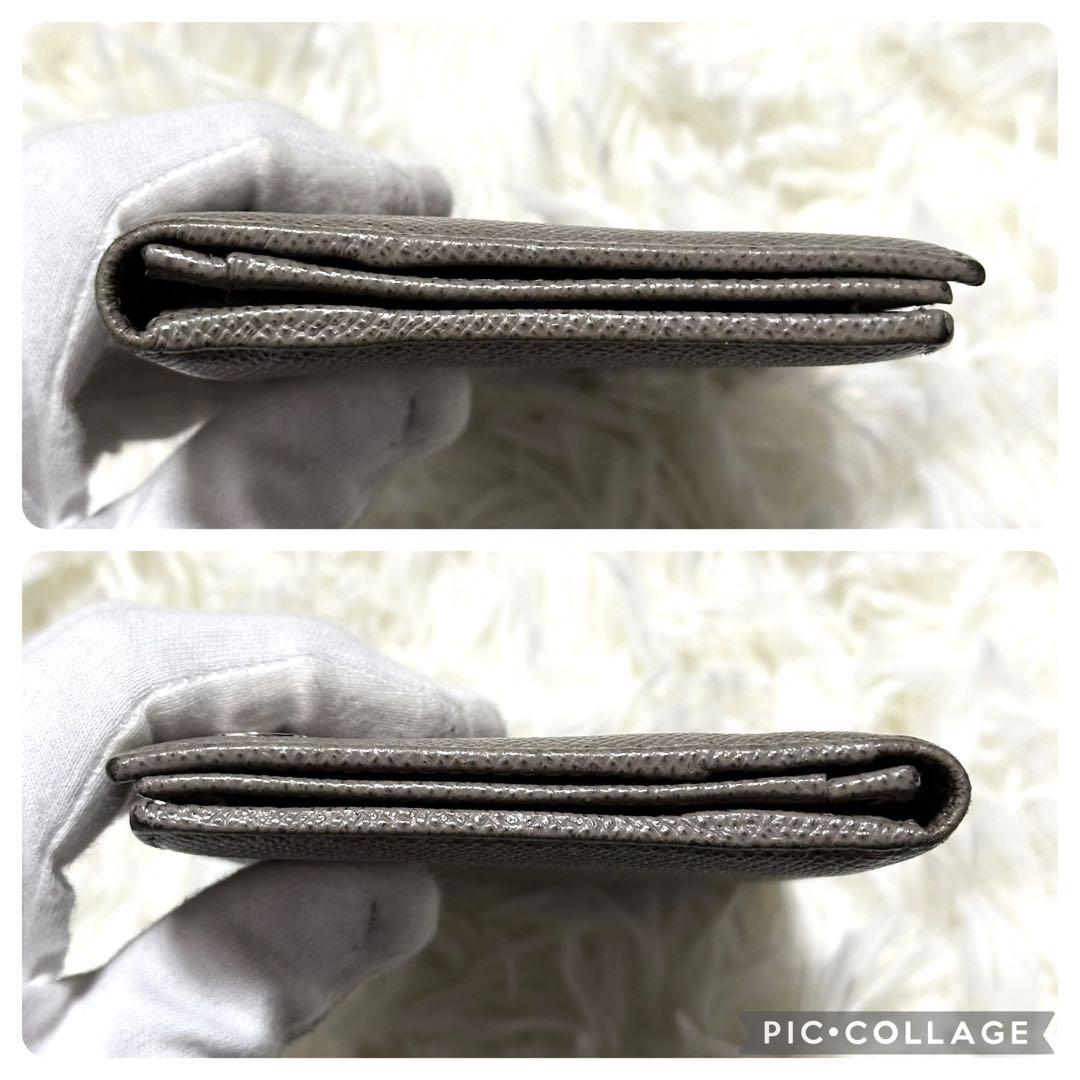 BVLGARI 長財布 シルバー金具 レザー グレー フラップ