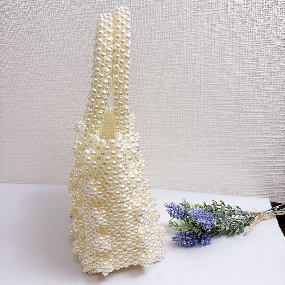 パール装飾のカジュアルハンドバッグ パーティバッグ