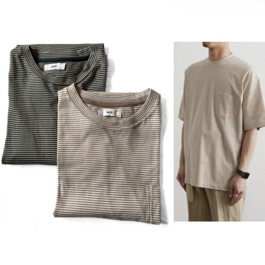unfil ポケット Tシャツ ×2枚 オーガニック ボーダー オーバーサイズ