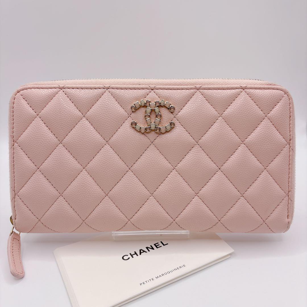 CHANEL シャネル キャビアスキン ロングジップウォレット ピンク 長財布