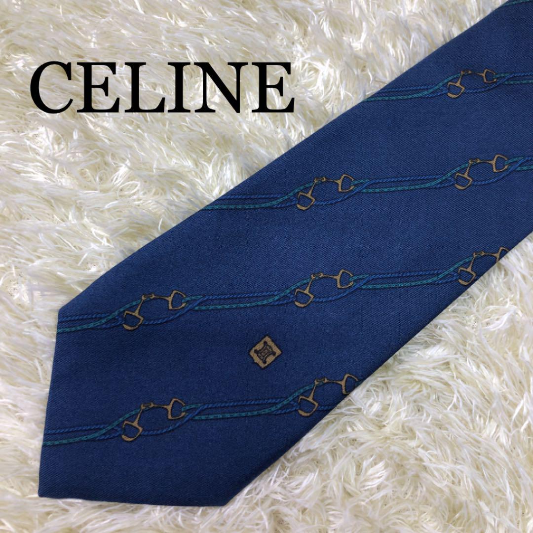 美品 CELINE セリーヌ ネクタイ ネイビー 紺 トリオンフ マカダム 『3年保証』 美品 CELINE セリーヌ ネクタイ ネイビー 紺 トリオンフ マカダム 『3年保証』