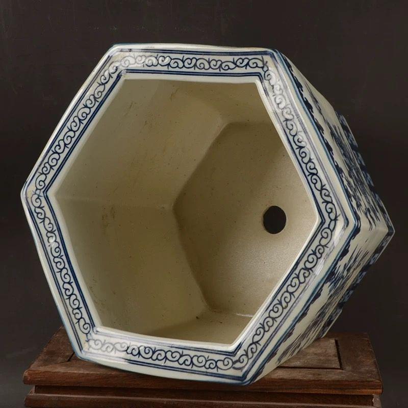 青花六方鉢 盆栽鉢 景德鎮 工芸品 装飾品 花器 美術品 置物 陶芸