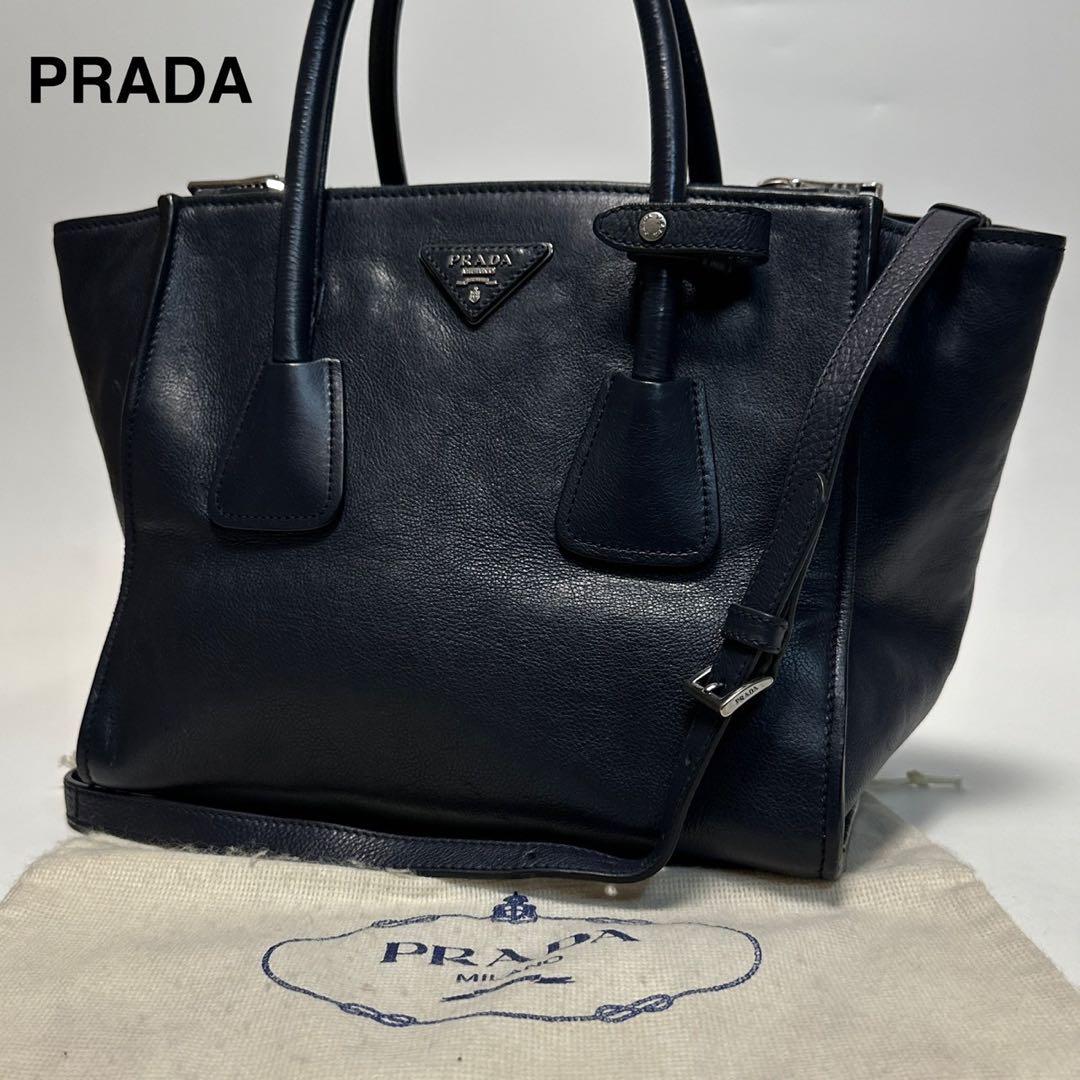 t83 プラダ 三角ロゴ レザー ネイビー 2way ショルダーバッグPRADA
