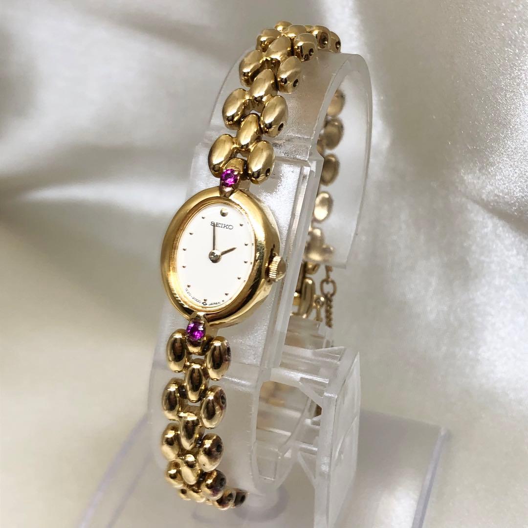 稼働品 SEIKOセイコー クォーツ 腕時計 ブレスレットタイプ ルビー装飾