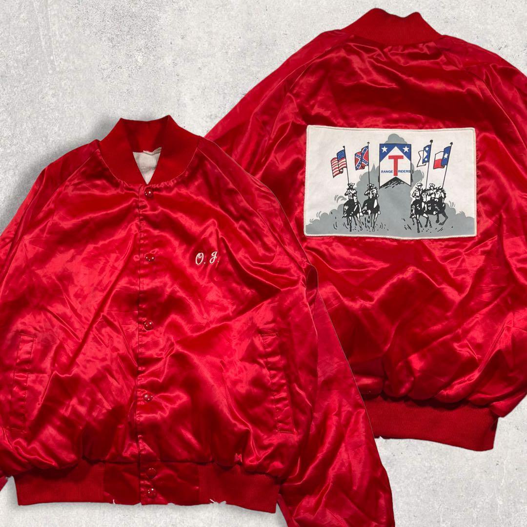 ★80-90s ヴィンテージ　スタジャン　ナイロンジャケット【L相当】赤　パッチ