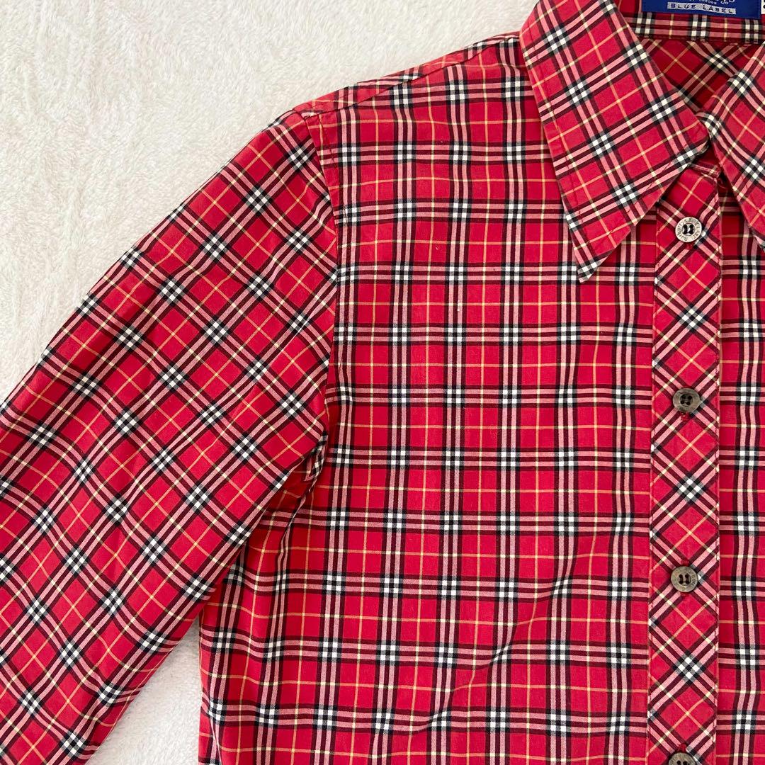 良品✨BURBERRY BLUE LABEL ノバチェックカットソー M 赤半袖