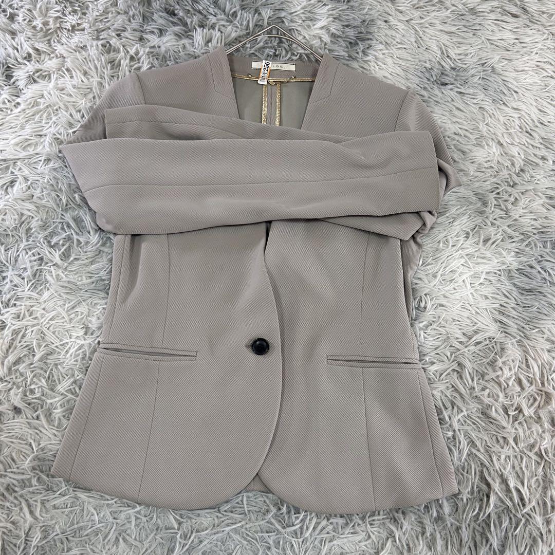 m6792【BEIGE,】洗える ノーカラージャケット 長袖 背抜き 4サイズ