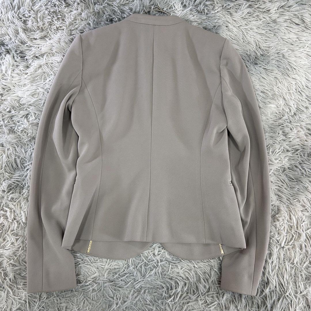 m6792【BEIGE,】洗える ノーカラージャケット 長袖 背抜き 4サイズ