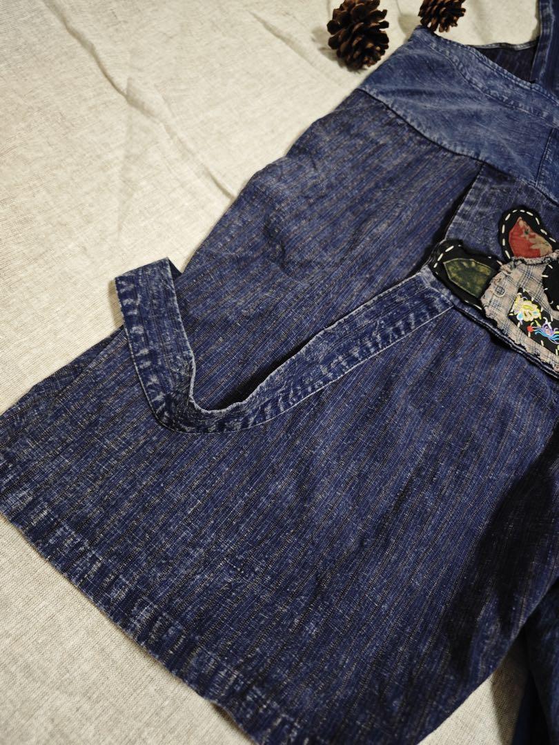 アンティーク調 古布 パッチワーク 刺し子 サロペットパンツ サルエルパンツ