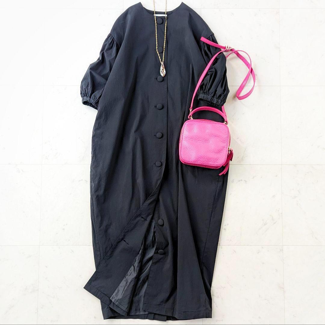 美品✨リンカブル LINKABLE コットンパフスリーブ ロングコート ブラック