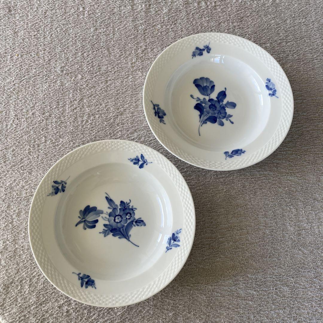 ブルーフラワープレインBlueflowerbraidedリムスープ皿ペア