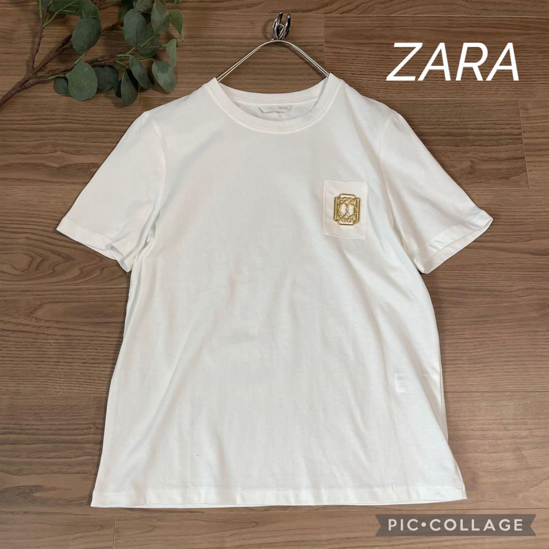 ZARA ザラ デザインTシャツ ブローチディテール付きTシャツ