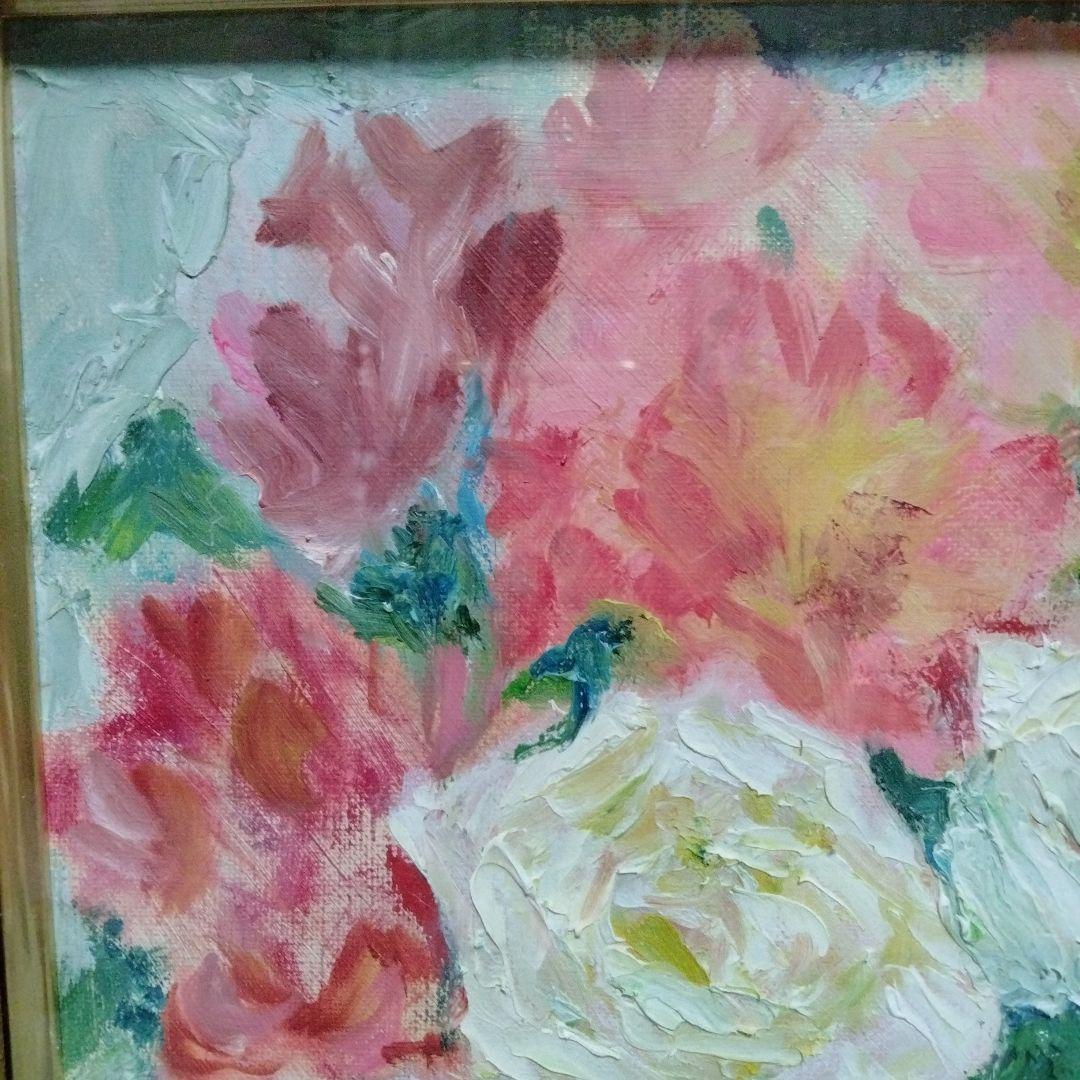 【美品】油絵　額縁入り　お花の絵　金縁　静止画