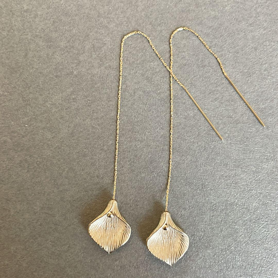 繊細美品 ゴールド小百合ロングピアス アメリカン式 ゴールド14Kコーティング
