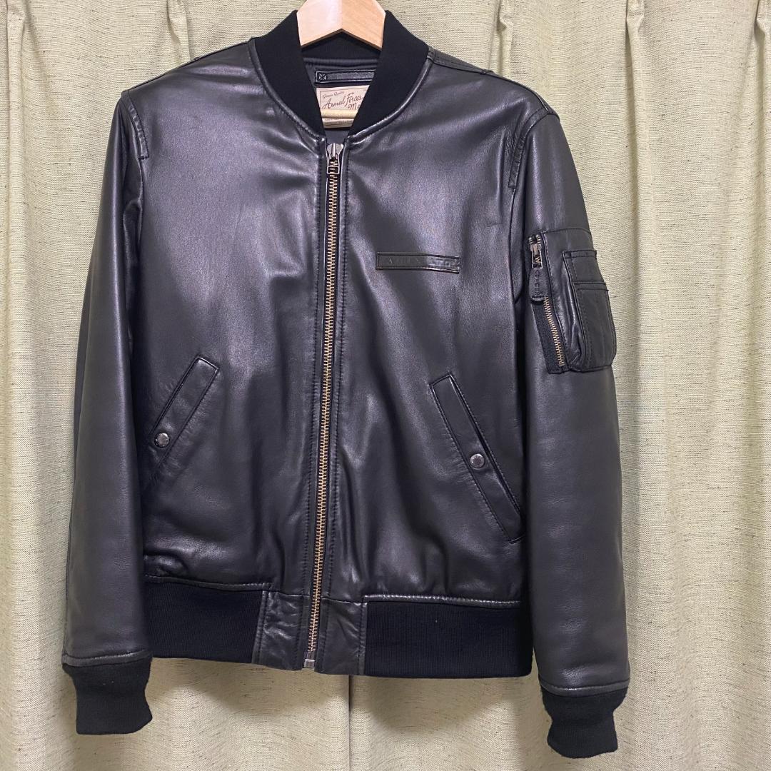 ✨美品/羊革（L）✨AVIREX MA-1黒 ラムレザー ライダースジャケット