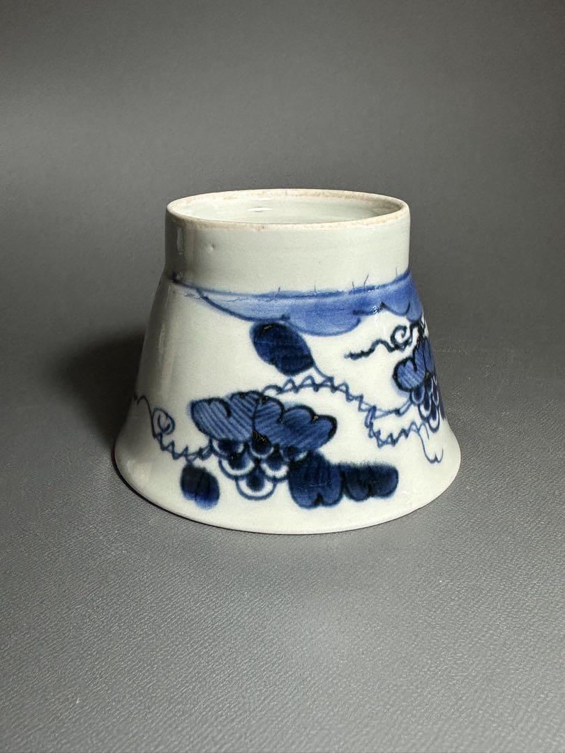 古伊万里 蝶 葡萄紋様 さそば猪口 輪島塗 茶托 5客セット 染付 朱漆 古伊万里 蝶 葡萄紋様 さそば猪口 輪島塗 茶托 5客セット 染付