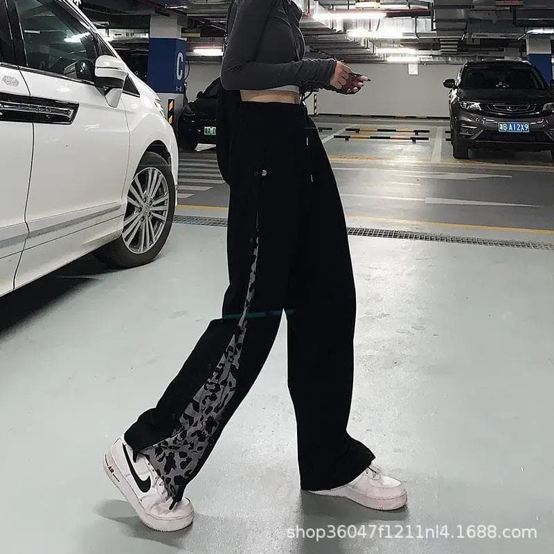 激安正規 L ブラック グレー ヒョウ柄 パンツ アニマル柄 ジャージ 豹