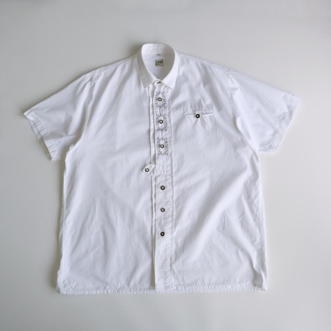 刺繍デザイン　チロル　チロリアン半袖シャツ　白 XL ビッグサイズ　レトロ　古着