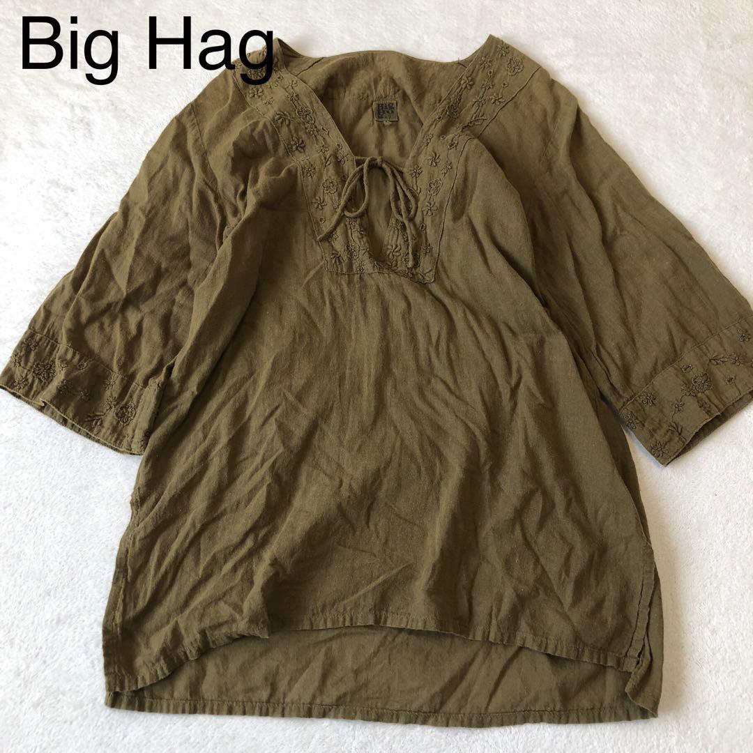 ビッグハグ　Big　Hug　刺繍ブラウス　カーキ　タイランド　コットン　綿