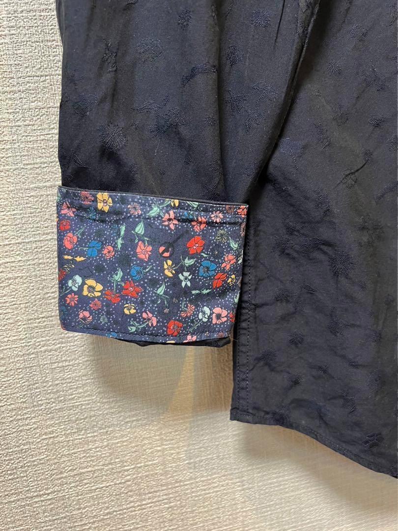ポールスミス　ネイビー　袖裏柄　シャツ　ドレス　メンズ　M
