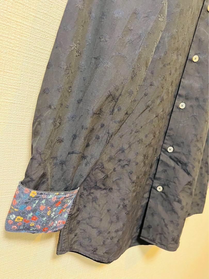 ポールスミス　ネイビー　袖裏柄　シャツ　ドレス　メンズ　M