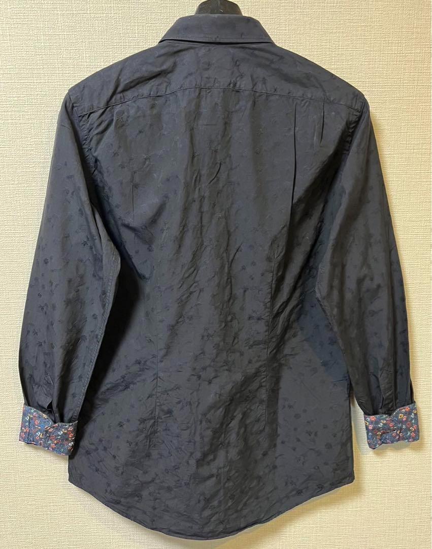 ポールスミス　ネイビー　袖裏柄　シャツ　ドレス　メンズ　M