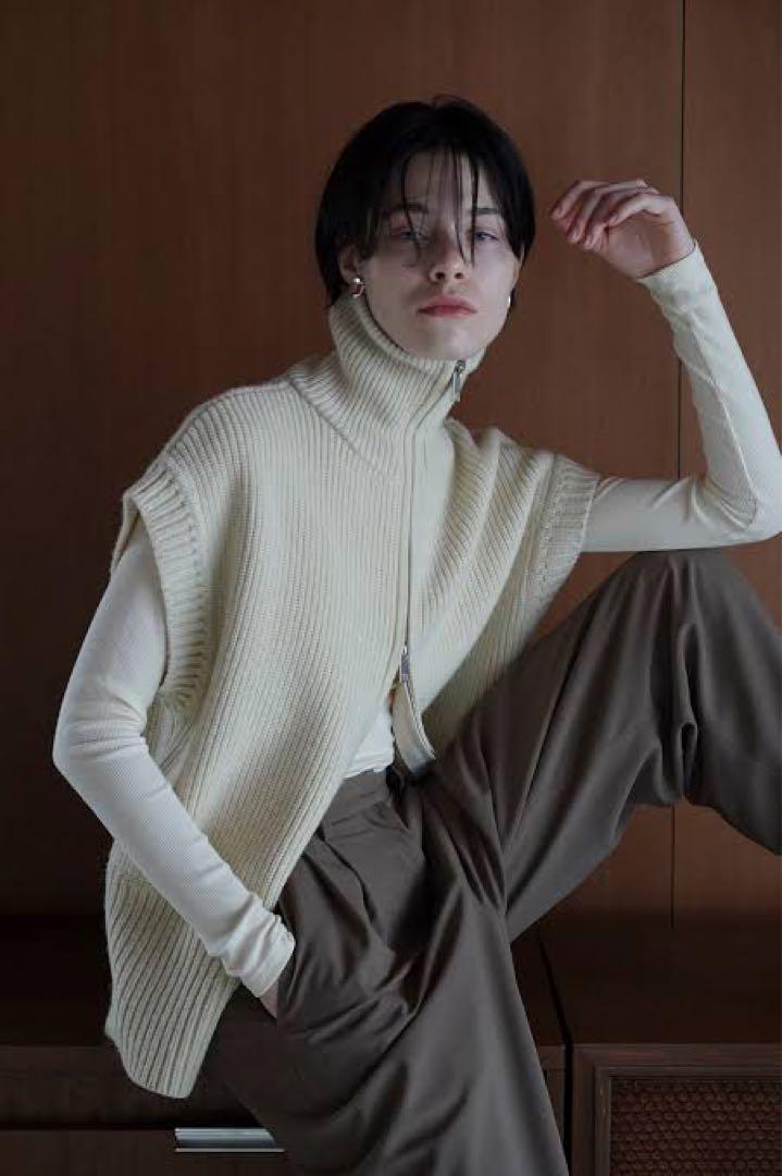 美品】CLANE ZIP COLLAR KNIT VESTサイズ1 アイボリー