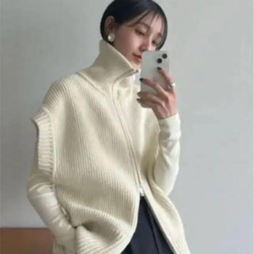 CLANE ZIP COLLAR KNIT VEST サイズ1 美品】CLANE ZIP COLLAR KNIT VESTサイズ1 アイボリー