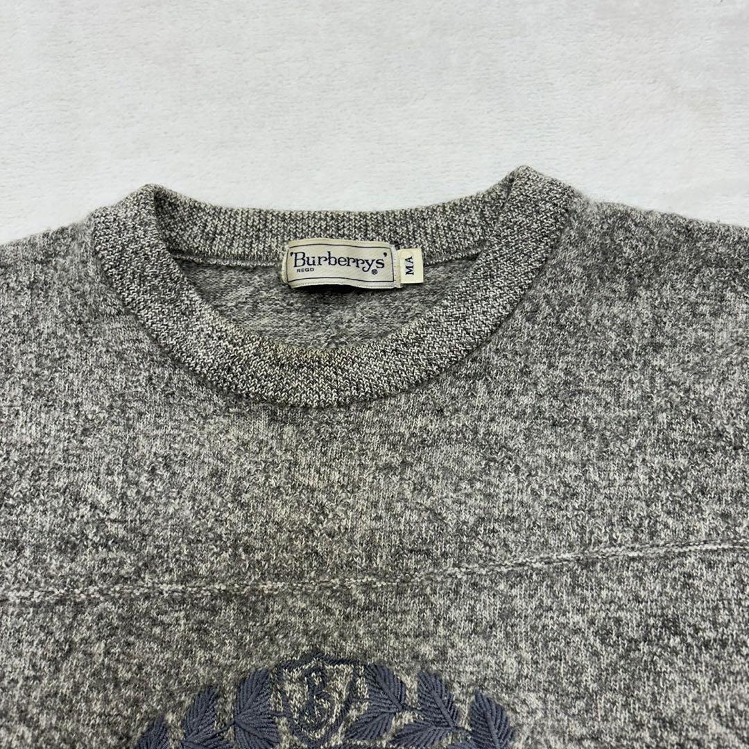 正規代理店 ロゴ刺繍 アルパカ混 バーバリー M F544 グレー メンズ ニット 長袖 トップス