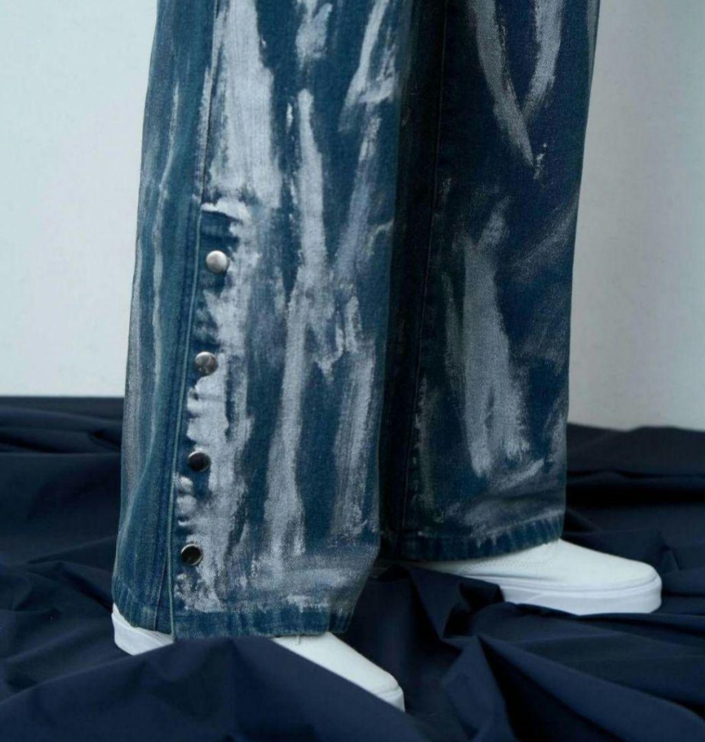 ジディール silver paint denim pants blue がーくん