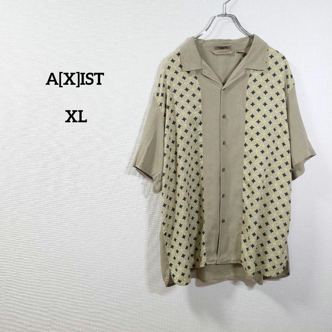A[X]IST　AXIST　シャツ　シルク100%　XL　半袖　グリーン　総柄