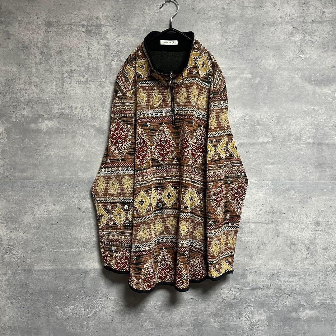 No.1580 VINTAGE 古着 ハーフジップ プルオーバー 総柄シャツ