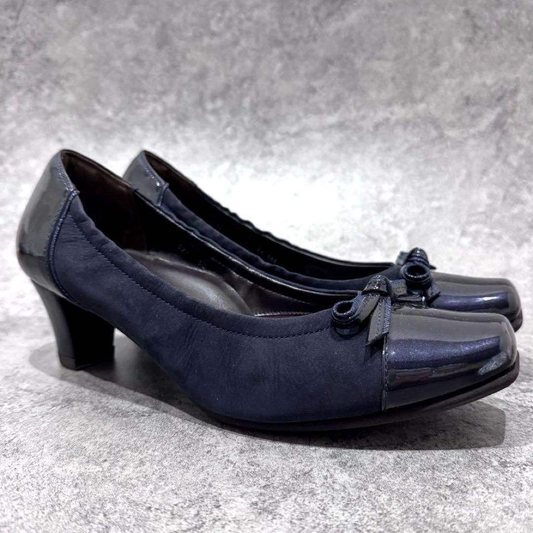 【極美品】アシックス　ペダラ　24cm パンプス　リボン　レザー　コンフォート