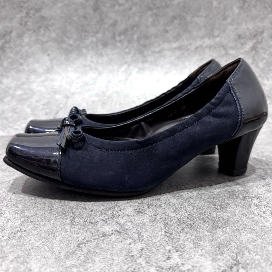 【極美品】アシックス　ペダラ　24cm パンプス　リボン　レザー　コンフォート