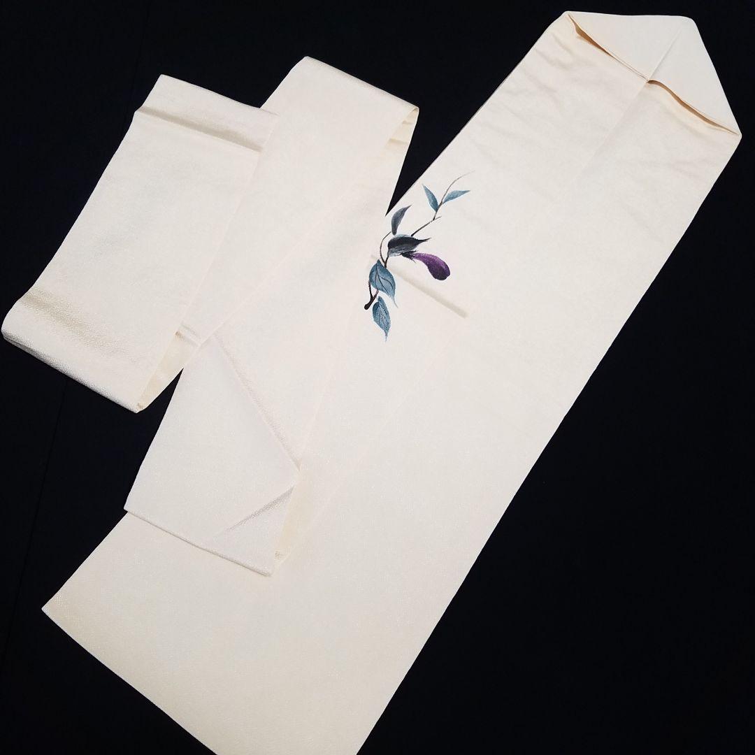 M3302【着物と帯 京月花】■ベージュ茄子縮緬正絹名古屋帯/九寸■