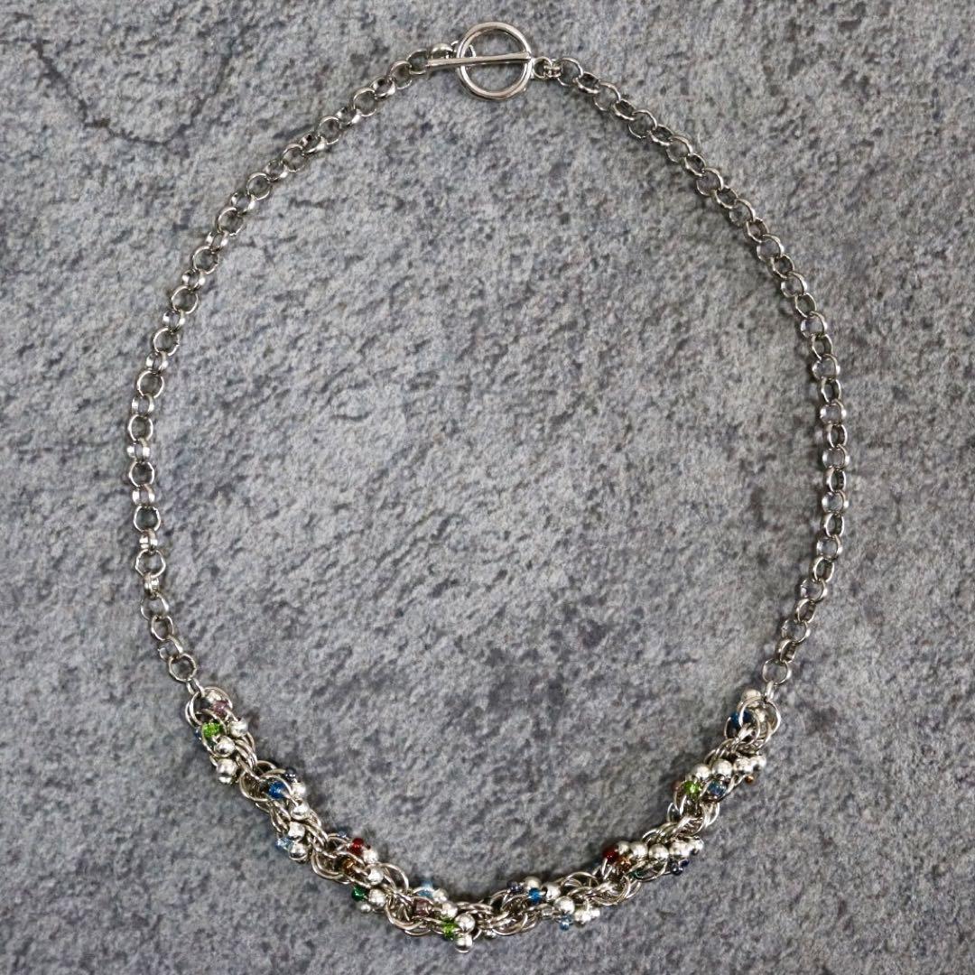 【美品】メキシカンDNA調チェーンビーズネックレス パール 古着ビンテージナバホ