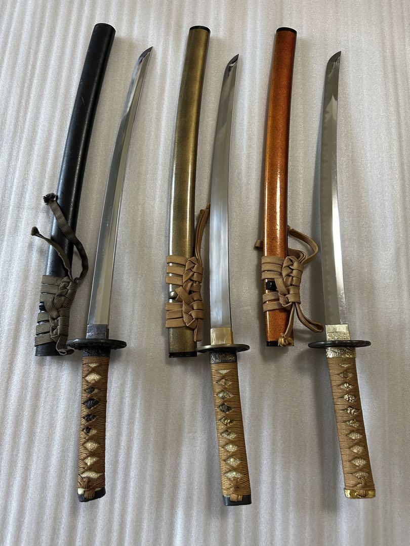 模造刀 脇差三点まとめ 黒鞘 金茶漆鞘 FL9 武具